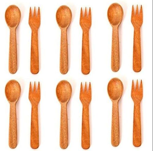 Neem Wood Set Of 6 Baby Fork & Spoon