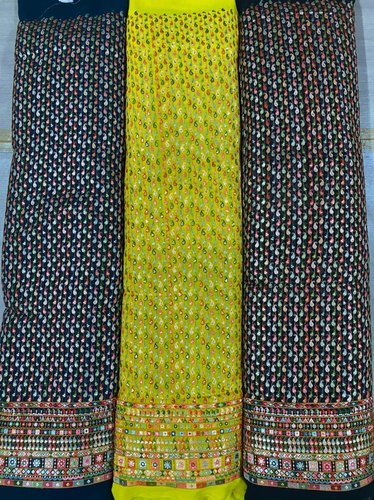 Georgette Fancy Lehenga Fabric, For Apparel/Clothing, Color : Yellow, Black, Blue .