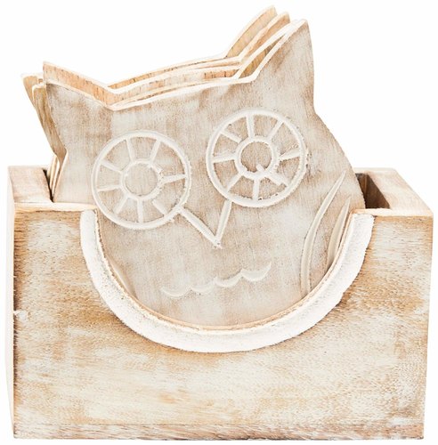 Wooden Tea Coaster Set, Shape : Owl