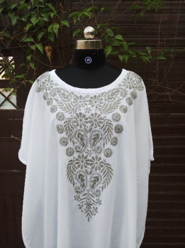 Plain Cotton Chikankari Kaftan Dress, Size : Free Size