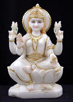 Painted Marble Laxmi Statue for Worship