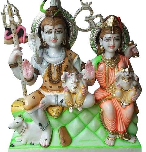 Painted Marble Shiv Parivar Statue for Worship