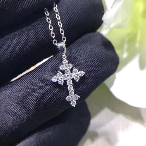 1 Carat Round Cut Lab Diamond Cross Pendant 14K White Gold VS1 Clarity E Color