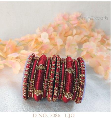 Raw Silk Thread American Diamond Bangles, Color : Multi Color