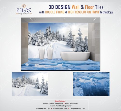 Zelos Polished Ceramic 3D Bathroom Tiles, Size : Standard