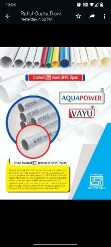 Aqua Power UPVC Pipe, For Industrial, Size : 63mm To 110mm