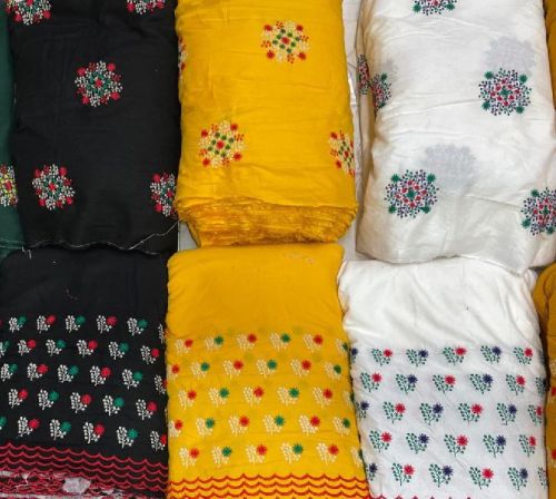 Yellow Rayon Multi Work Fabric, For Garments, Occasion : Party Wear