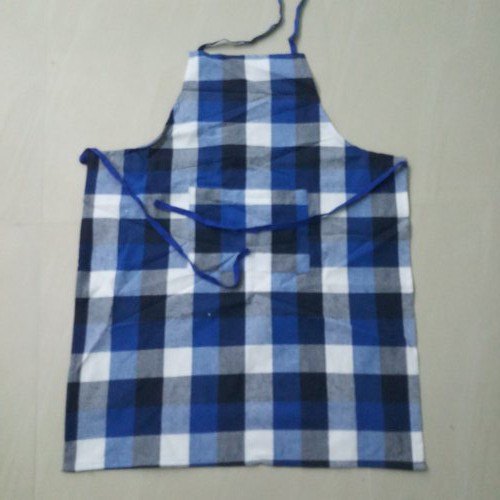 Cotton Checkered Kitchen Apron, Color : Blue