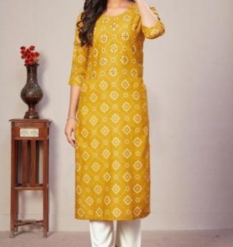 Printed Rayon Bandhej Kurti, Size : S To XL