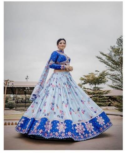 Chiffon Mirror Work Lehenga Choli, Size : S To XL