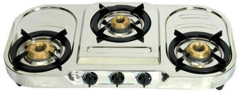 Three Burner Gas Stove, For Kitchen, Shape : Rectangular