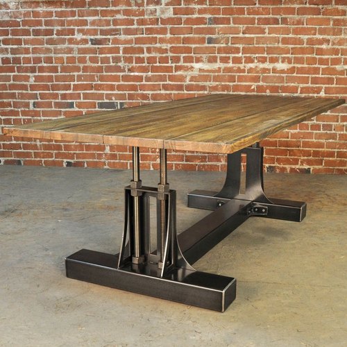 Iron Wood Industrial Crank Dining Table, Color : Natural Black