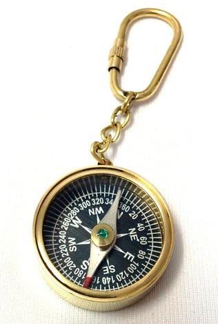 Direction Finder Brass Magnetic Compass Keychain, Color : Gold