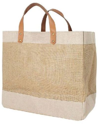 Leather Handle Natural Personalised Jute Tote Bag