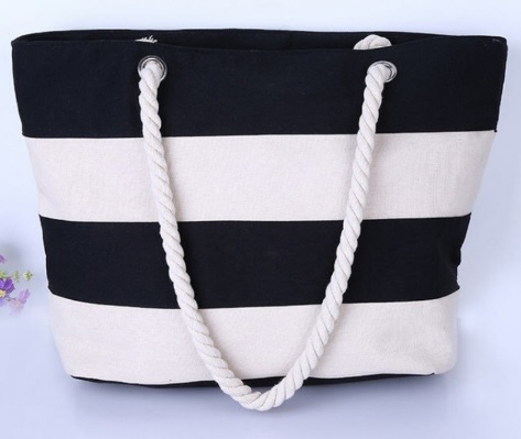 Rope Handle Canvas Strap Tote Bag, Pattern : Strip