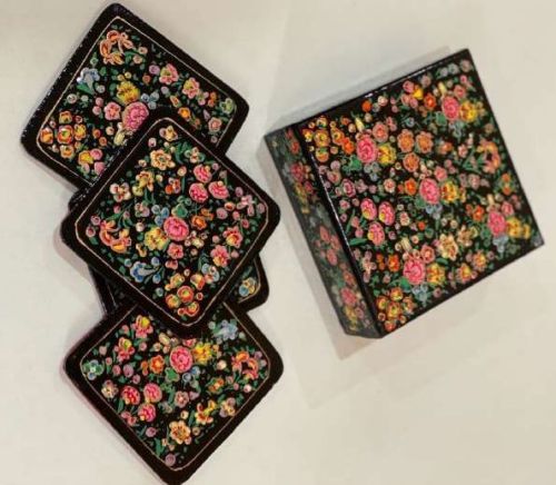 Square Polished Paper Mache Closed Coaster, For Tableware, Size : Standard