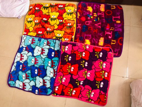 Printed Wollen Hooded Baby Blanket, Color : Mix