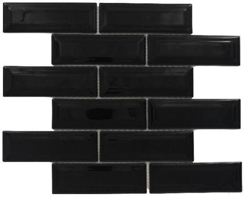 Brick Offset Glossy Black Mosaic Tiles, Packaging Type : Carton Box