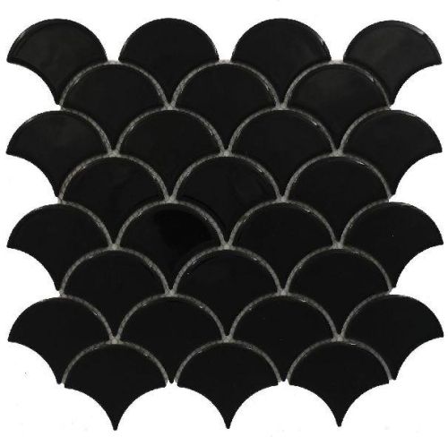 Fish Scale Glossy Black Mosaic Tiles, Packaging Type : Carton Box