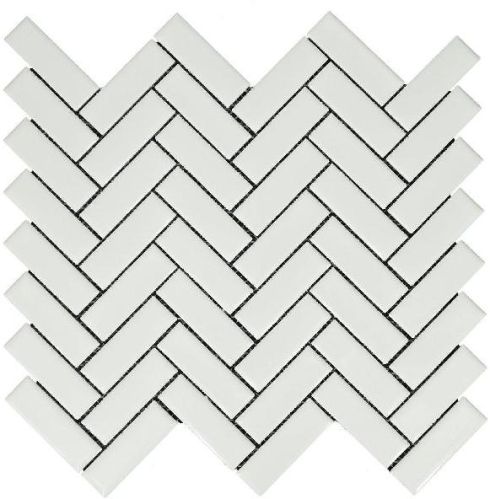 Herring Bone Glossy White Mosaic Tiles, Packaging Type : Carton Box