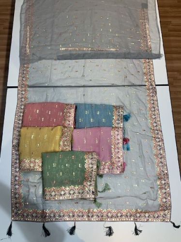 Heavy Embroidery Organza Designer Saree, For Easy Wash, Anti-Wrinkle, Shrink-Resistant, Width : 5.5 Meter