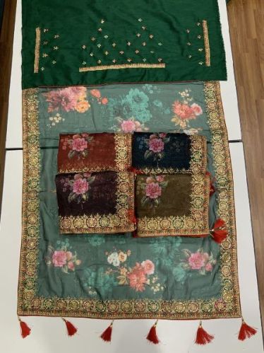 Swastik creation Unstitched Printed Heavy Embroidery Organza Saree