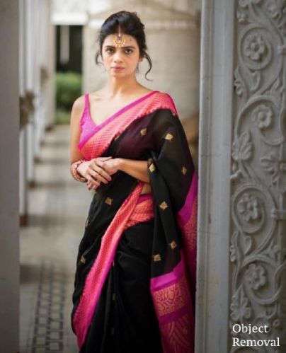Kanchipuram Silk Woven Print Saree, For Easy Wash, Dry Cleaning, Anti-Wrinkle, Pattern : Printed