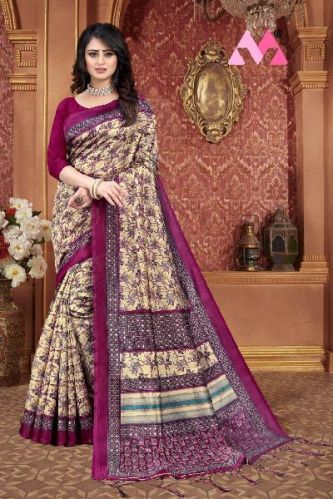 Swastik creation Unstitched Printed Mysore Art Silk Saree