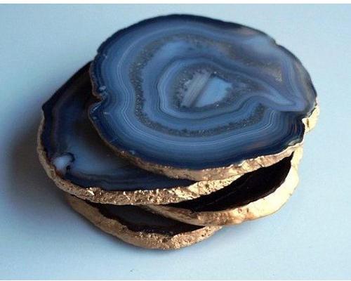 Polished Agate Crystal Coasters, Pattern : Plain