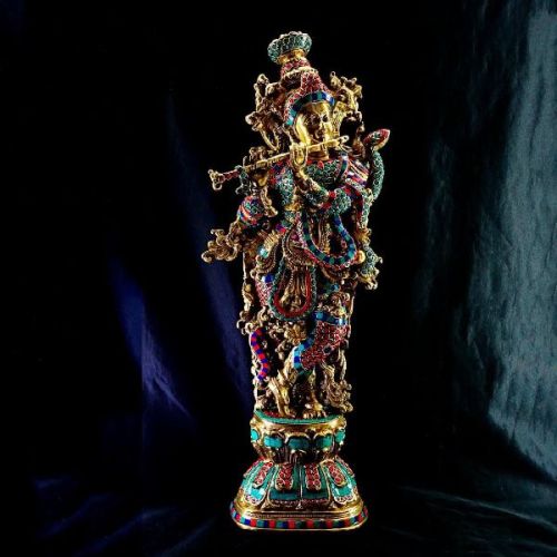 Polished Brass Krishna Idol, For Temple, Home, Gifting, Pattern : Plain