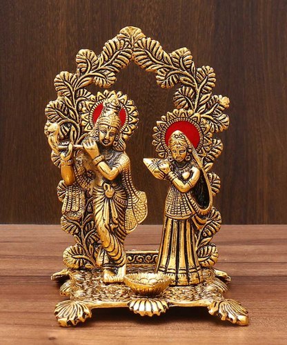 Polished Metal Radha Krishna Idol, For Religious Purpose, Pattern : Plain