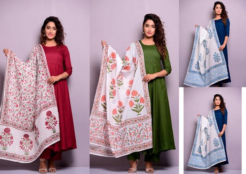 Meera Cotton Printed Dupatta, Color : White
