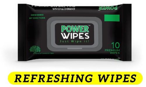 Plain NON WOVEN POWERWIPES REFRESHING WIPES, Size : 15x17cm