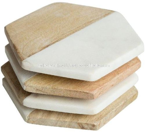 WOODEN AND STONE TEA COASTER MADE GIFT MART