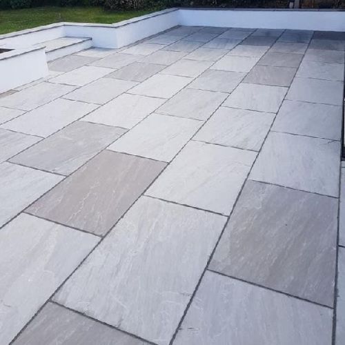 Flamed Kandla Grey Sandstone Slabs, For Construction, Size : Standard