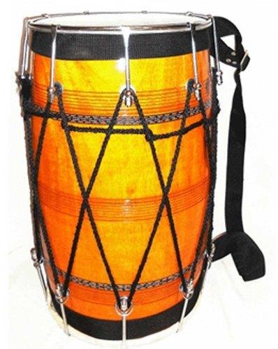 Cylindrical Wooden Punjabi Dhol, For Musical Function, Color : Brown