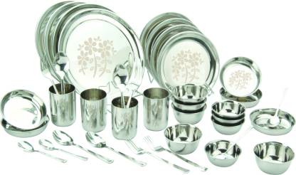 Round Stainless Steel 36 Pcs Dinner Set, For Home Use, Restaurant, Pattern : Plain