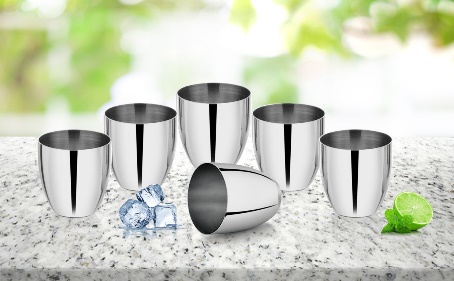 Steel Glass Set, For Home, Hotel, Restaurant, Color : Silver