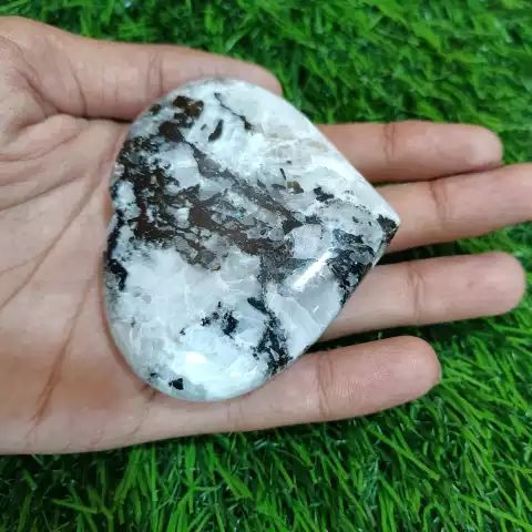 White Rainbow Moonstone Puffy Heart, Size : 40-50mm