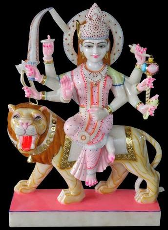 Painted Marble Ambe Mata Statue, For Worship