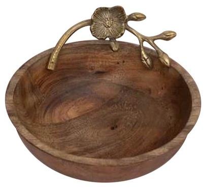 Round Wooden Fruits Bowl, For Home, Pattern : Plain