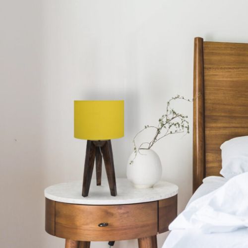 Wooden Tripod Stand Lamp With Yellow Shade