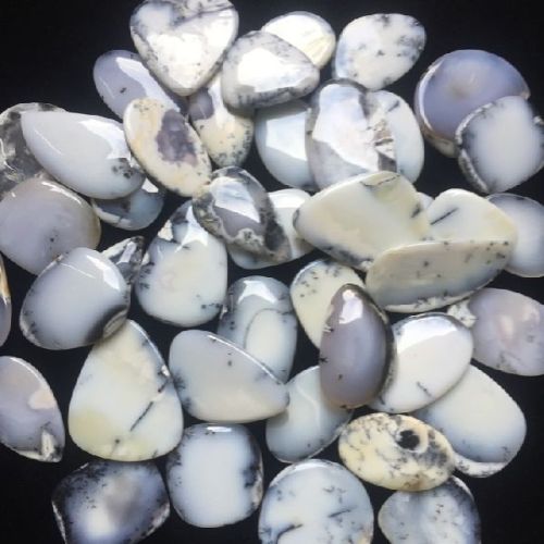 LCW 100% Natural Dendrite Opal Cabochon Gemstone, Color : Whitish