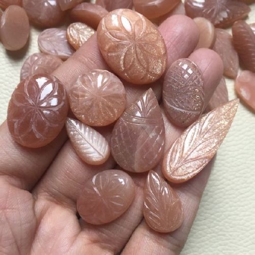 LCW 100% Natural Peach Moonstone Cabochon Gemstone, Gemstone Size : 35-14