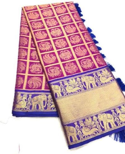 Kanchi Border Kanchipuram Sarees, For Easy Wash, Dry Cleaning, Anti-Wrinkle, Shrink-Resistant, Width : 5.5 Meter