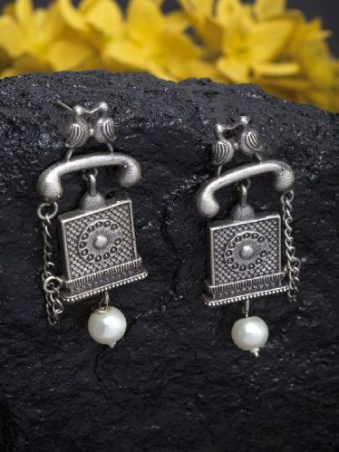 Silver Polished Oxidized Telephone Earrings, Packaging Type : Plastic Box