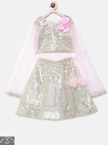 Sequins Girls Lehenga Choli, Color : Pink, Silver