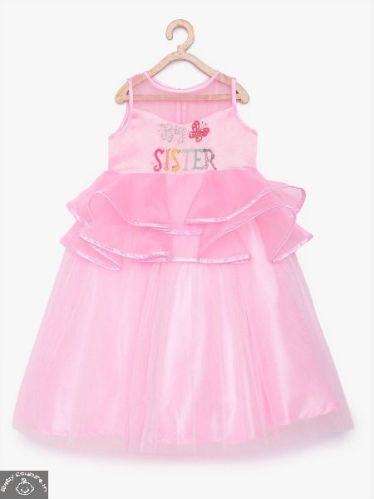 Crepe Girls Ruffles Gown, Color : Pink