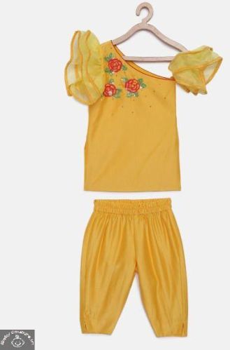 Shoulder Yellow Ruffle Kurta With Pants