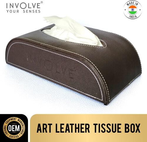 Involve Luxury Facial Tissue Box - Charcol Brown Leather Tissue Paper Box For Car, Home And Office Use 100 Pulls